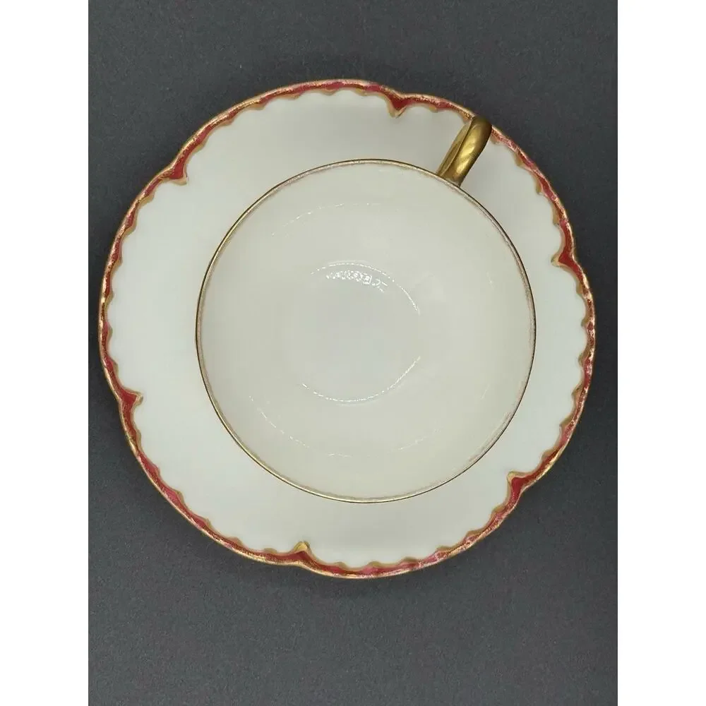Haviland Limoges France Teacup & Saucer Crimson Red Gold Missouri Glass c1900’s
